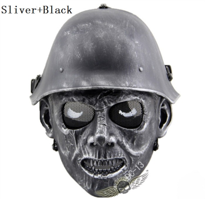 Skull Tactical Military Paintball Airsoft Full Face Masks Sliver - Click Image to Close